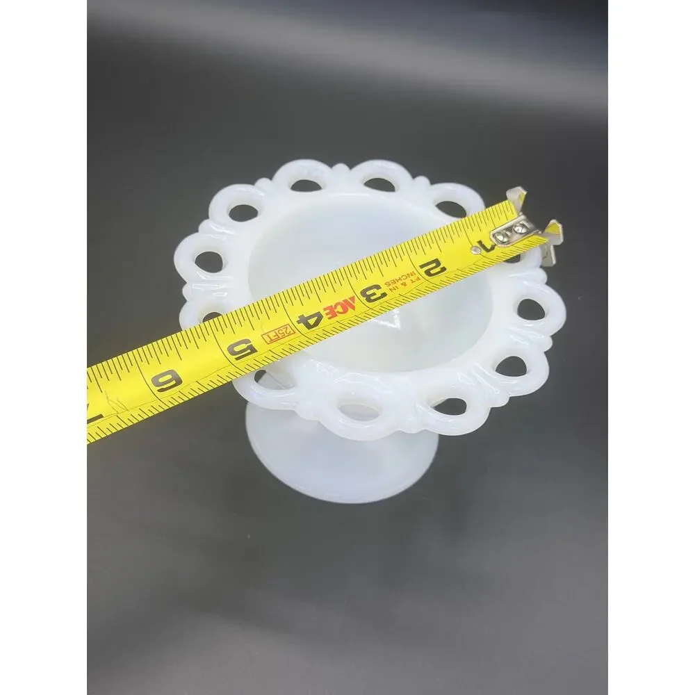 Vintage Anchor Hocking Old Colony Milk Glass Lace Edge Pedestal Compote Dish